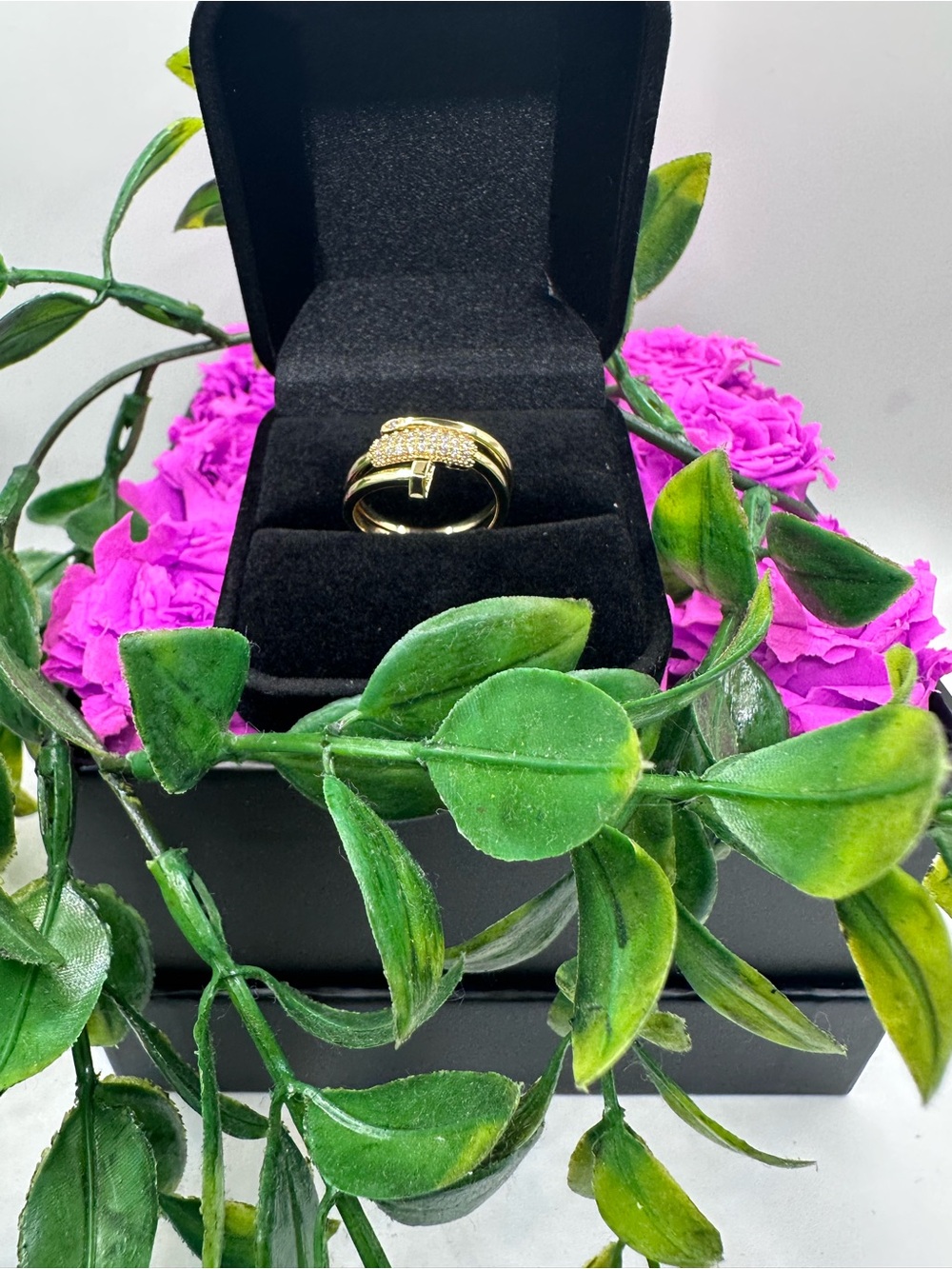 Gold Pave Nail Ring - Elegant Women's Fashion Ring Size 7